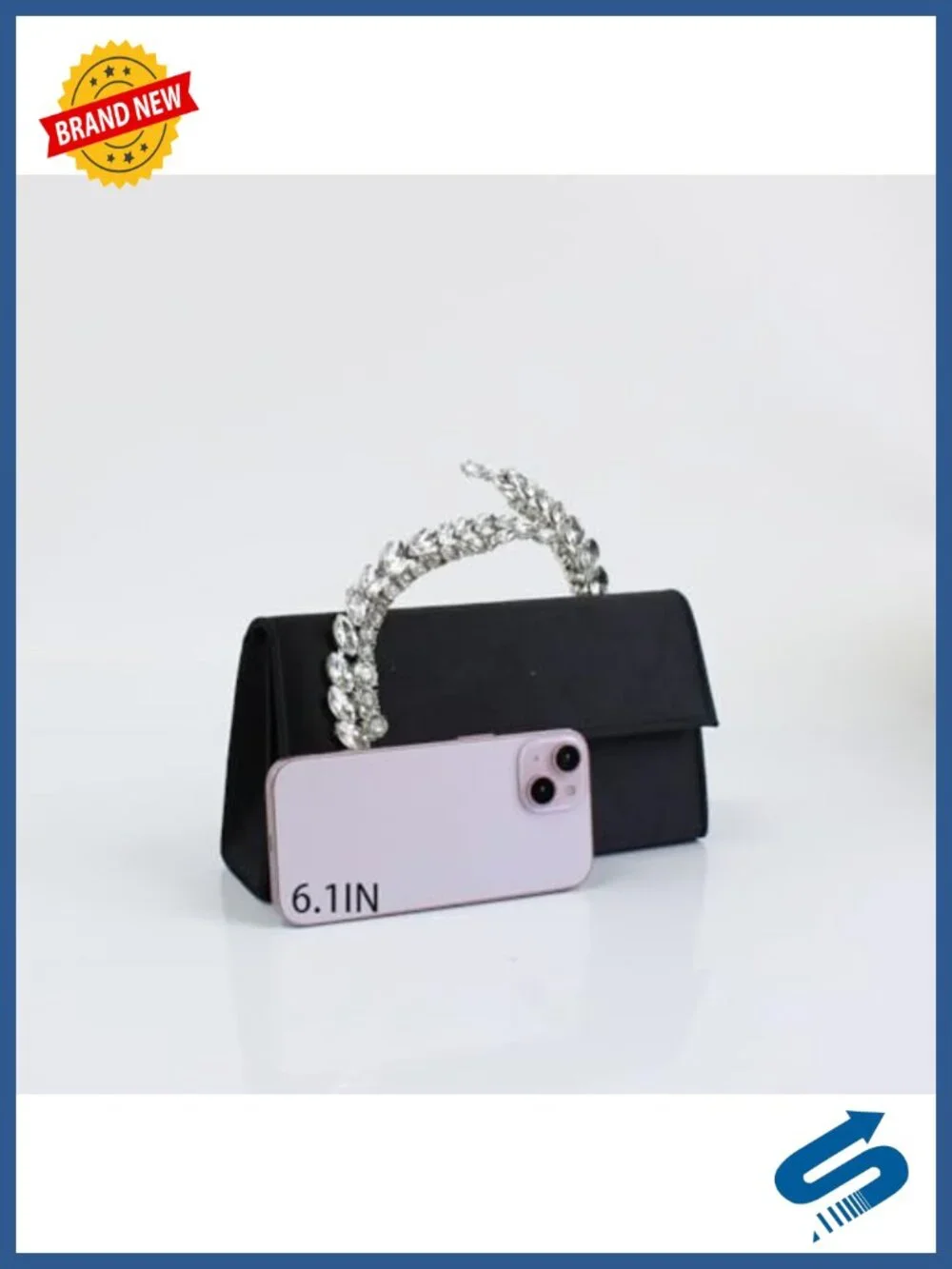 Satin Evening Handbag Rhinestone Handle Clutch Purse for Prom Wedding